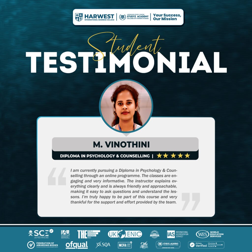 Learner Journey | Diploma in Psychology & Counselling | M. Vinothini