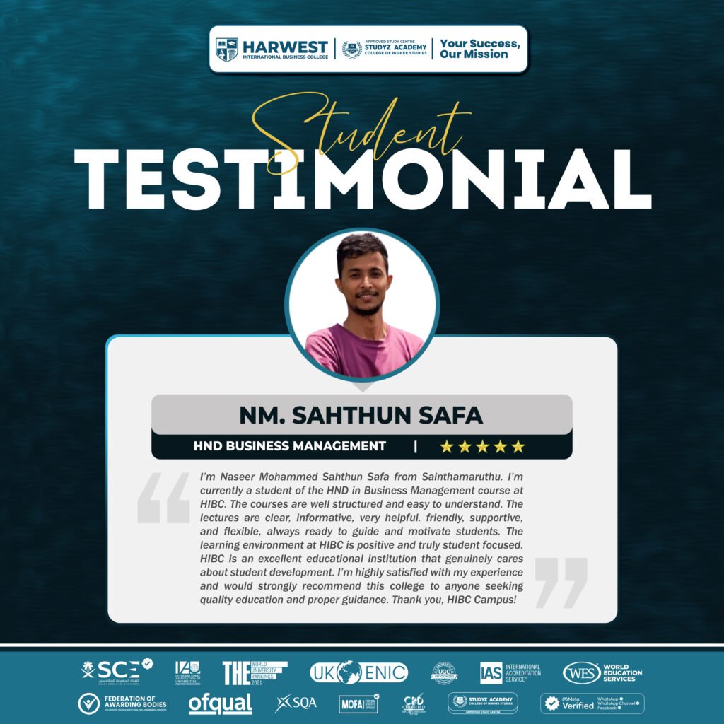 Learner Journey | HND Business Management | NM. Sahthun Safa